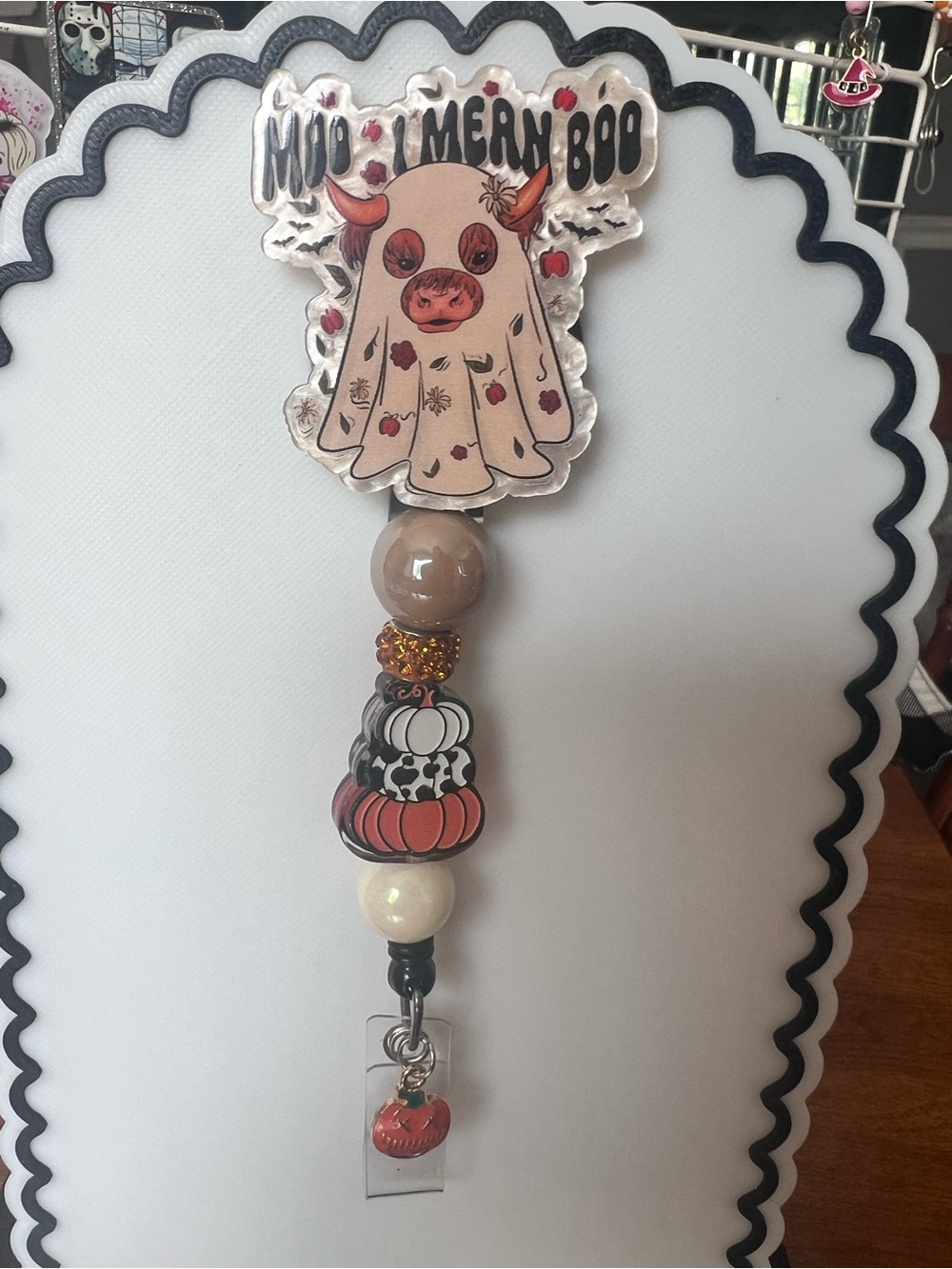 Halloween Cow Ghost Beaded Lanyard Charm - Multicolor